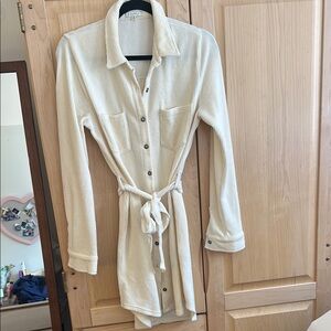 Cream Button-Up Corduroy Dress